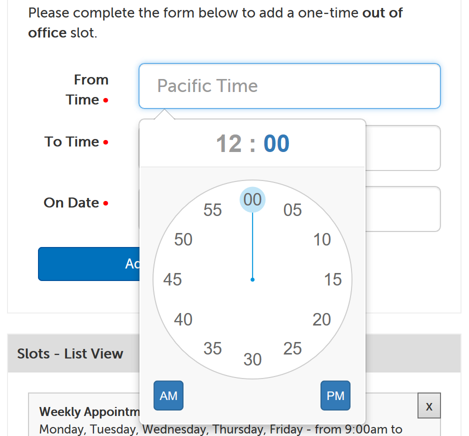 Time picker minutes