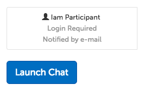 Participant panel (name, chat code, and notification method), and "Launch Chat" button