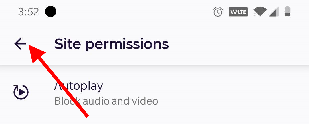 Arrow pointing to the back arrow to the left of "Site permissions"