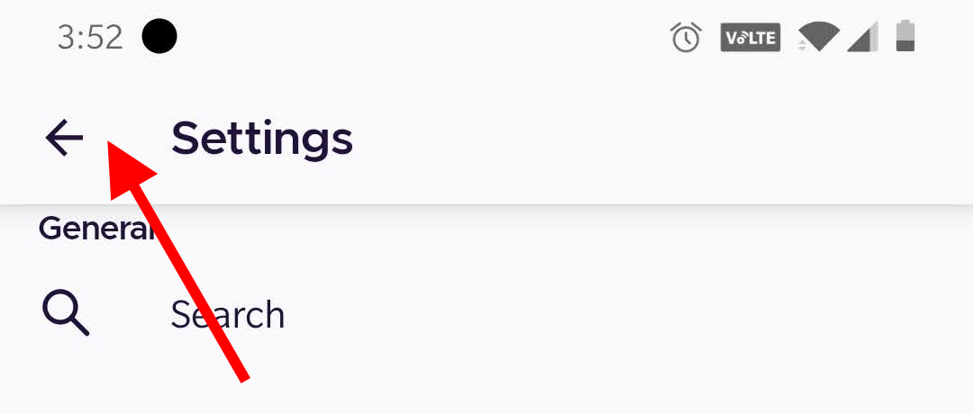 Arrow pointing to the back arrow to the left of "Settings"