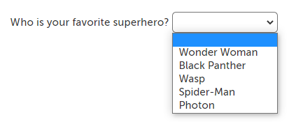 Example of a drop down question